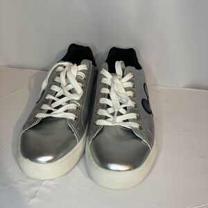 Silver Sneakers with Black Accents Woman Stylish Shoes